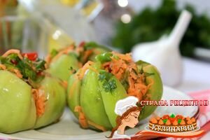 Фаршированные зеленые помидоры, рецепт с чесноком и овощами